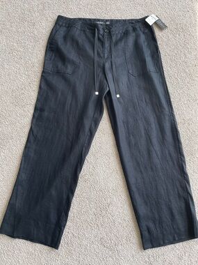 NWT Lauren Ralph Lauren Black 100% Linen Drawstring Pants Size 14W